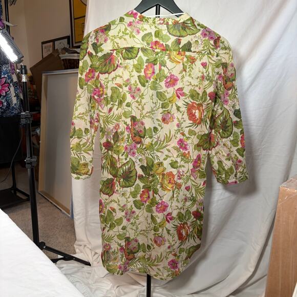 Zara basic womens green pink floral sheer blouse. 3/4 sleeve, tunic. Size S - Picture 2 of 7